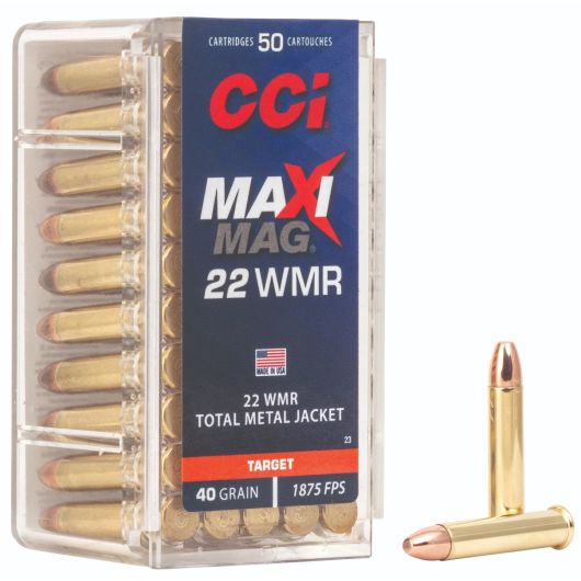 0023 CCI Ammunition 22M 40GR MAXIMAG TMJ 50RD 22 Win Mag