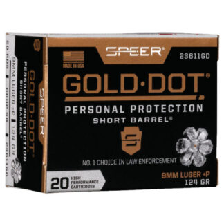 23611GD Speer SPR 9MM+P 124GR GOLD HPSB 20RD 9mm Luger