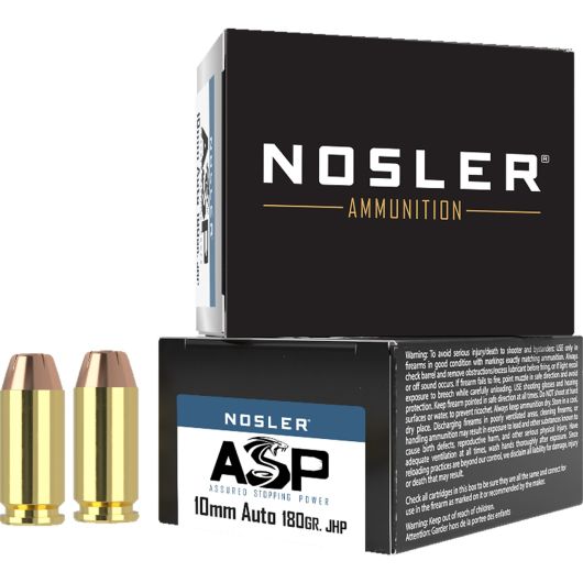 51400 Nosler NOS 10MM 180GR ASP JHP 20RD Auto