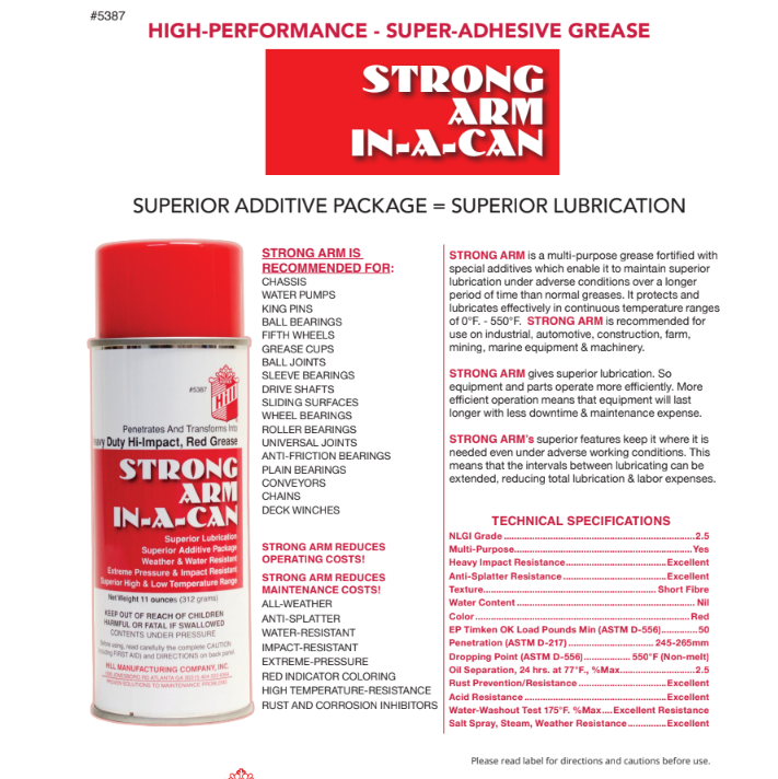 5387 HILL MANUFACTURING STRONG ARM IN A CAN 12CT CASE